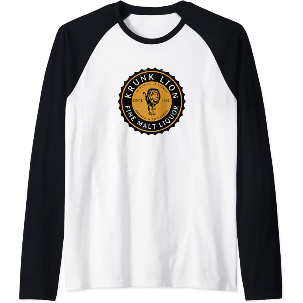 Retro Krunk Lion Fine Malt Liquor “Brewed with Napalm” Raglan Baseball Tee