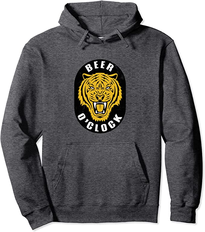 Retro Beer Tiger "Beer O'Clock" Vintage Brew Pullover Hoodie