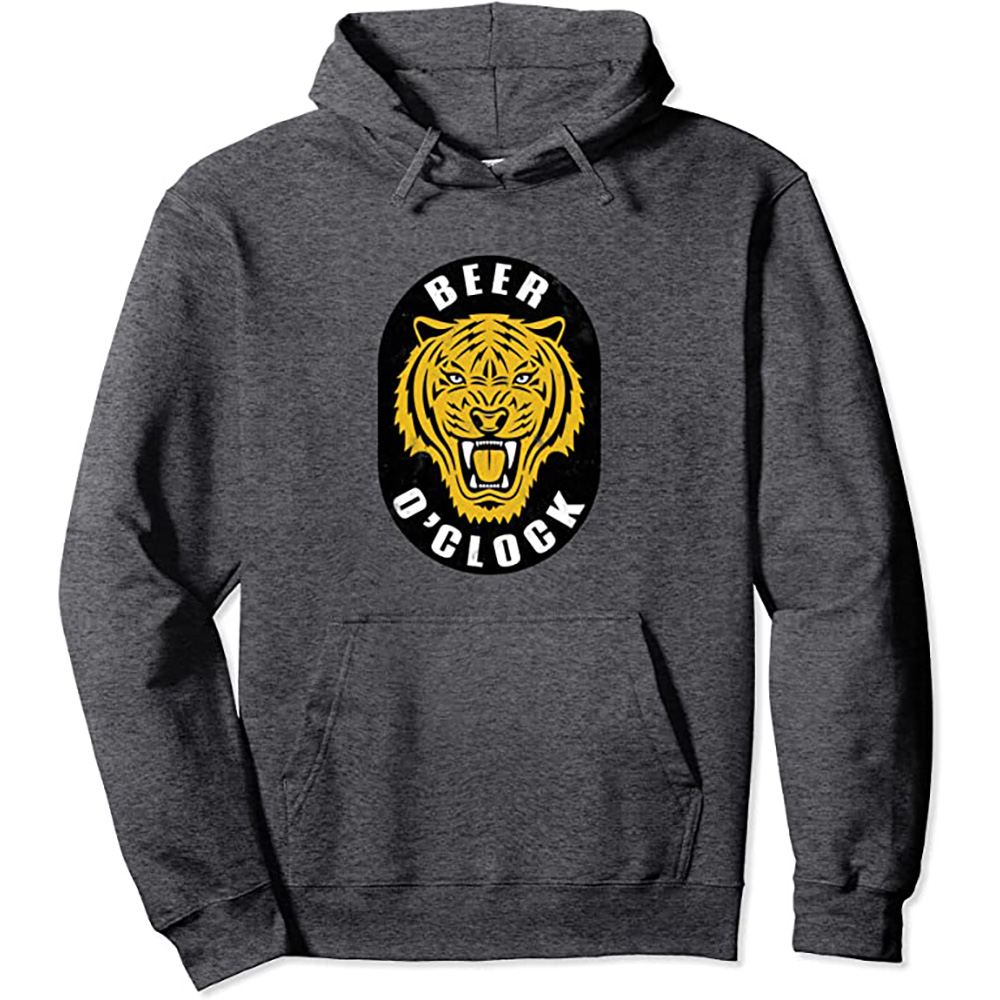 Retro Beer Tiger "Beer O'Clock" Vintage Brew Pullover Hoodie