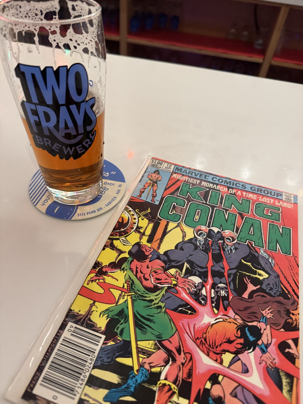 King Conan #12 comic book being enjoyed at Two Frays Brewery in Pittsburgh